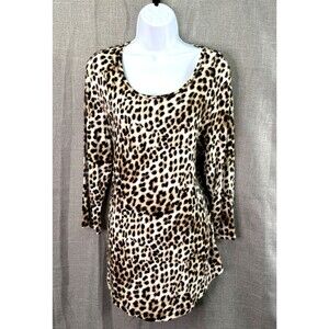 JM Collection 3/4 Sleeve Tan Leopard Print Knit Top Tunic Women's Size L